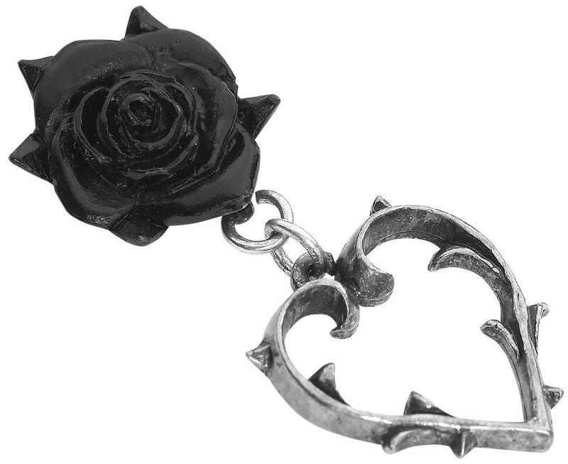 Alchemy Gothic Wounded Love Black Rose & Thorned Heart Earrings - Image 2